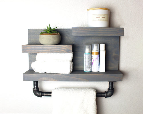 Bathroom Shelf with Industrial Farmhouse Towel Bar