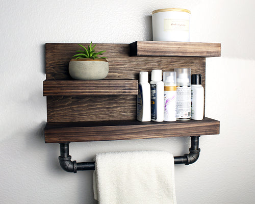 Bathroom Shelf with Industrial Farmhouse Towel Bar