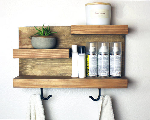 Bathroom Shelf with Aged Bronze Towel Hooks