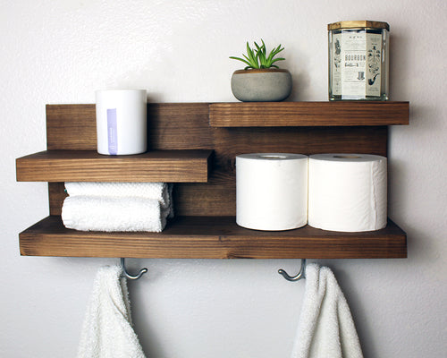 Bathroom Organizer Wall Shelf With Towel Hooks