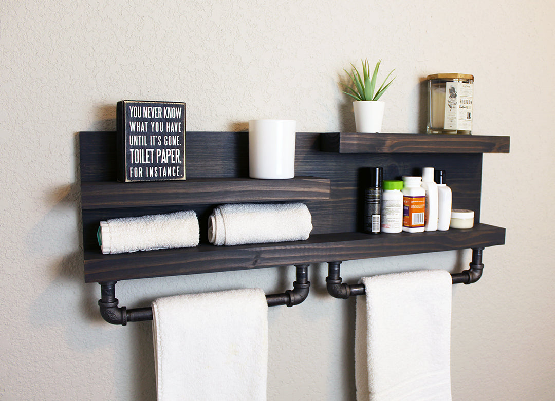 Bathroom Shelf with Industrial Farmhouse Towel Bar