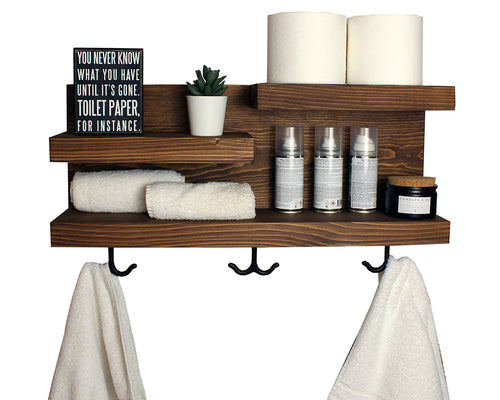 Bathroom Organizer Wall Shelf With Towel Hooks