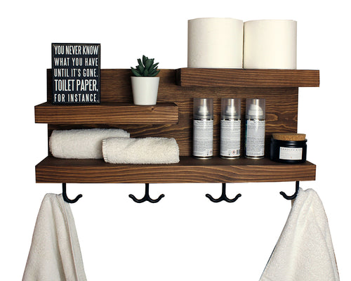Bathroom Organizer Wall Shelf With Towel Hooks
