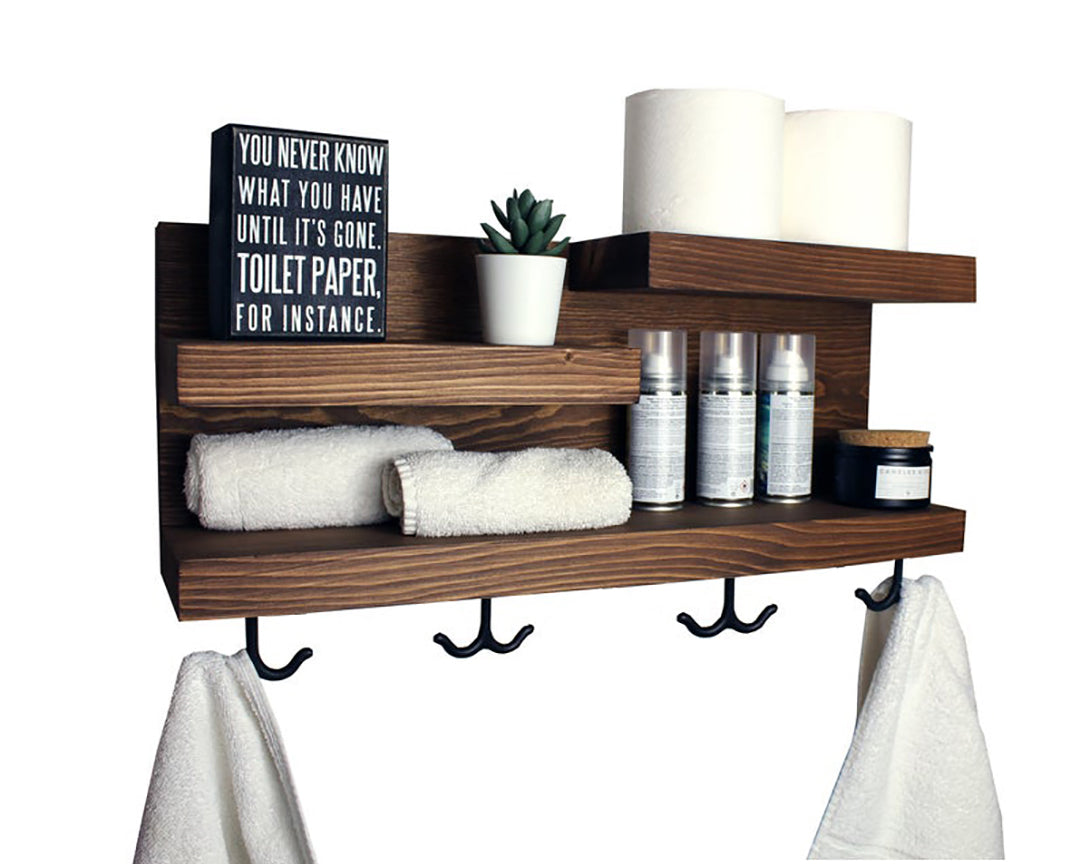 Bathroom Organizer Wall Shelf With Towel Hooks  Diy bathroom storage,  Bathroom organization diy, Bathroom storage shelves