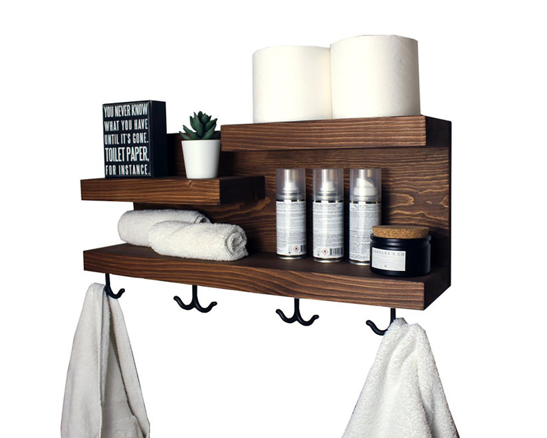 23 Bathroom Shelf with Modern Towel Hooks - Gray – KBNDecor