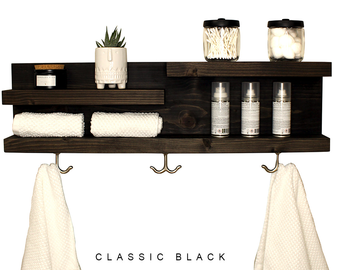 28 Bathroom Shelf Organizer with Towel Hooks - Modern Farmhouse