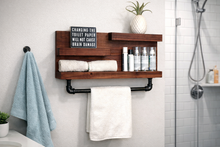 Bathroom shelf with pipe towel bar