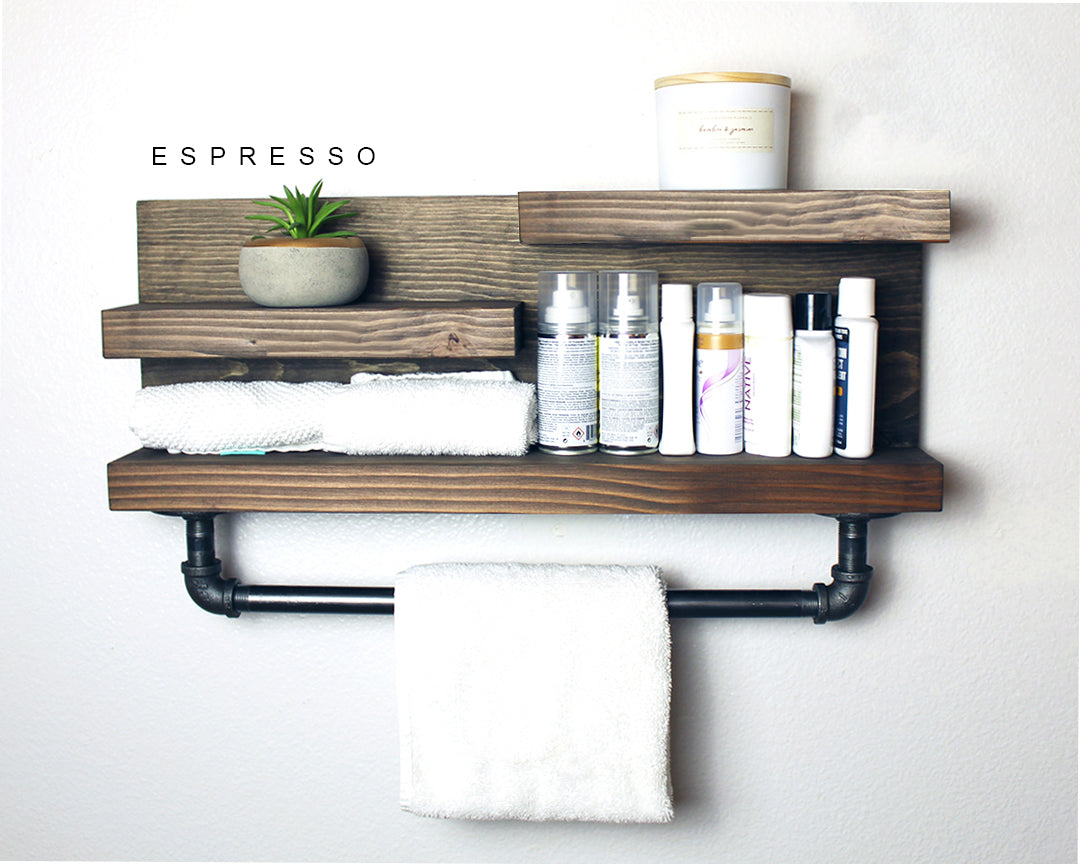 Bathroom Shelf with Industrial Pipe Towel Bars - Modern Farmhouse – KBNDecor