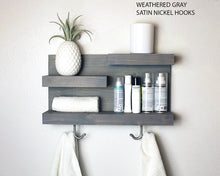 Bathroom Shelf with Aged Bronze Towel Hooks