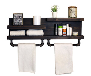 Modern Farmhouse Bathroom Shelf with Industrial Pipe Towel Bars