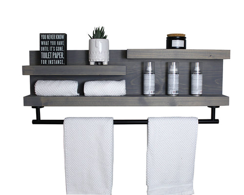28" Bathroom Shelf Organizer with Modern Towel Bar - Modern Farmhouse Decor