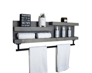 28" Bathroom Shelf Organizer with Modern Towel Bar - Modern Farmhouse Decor