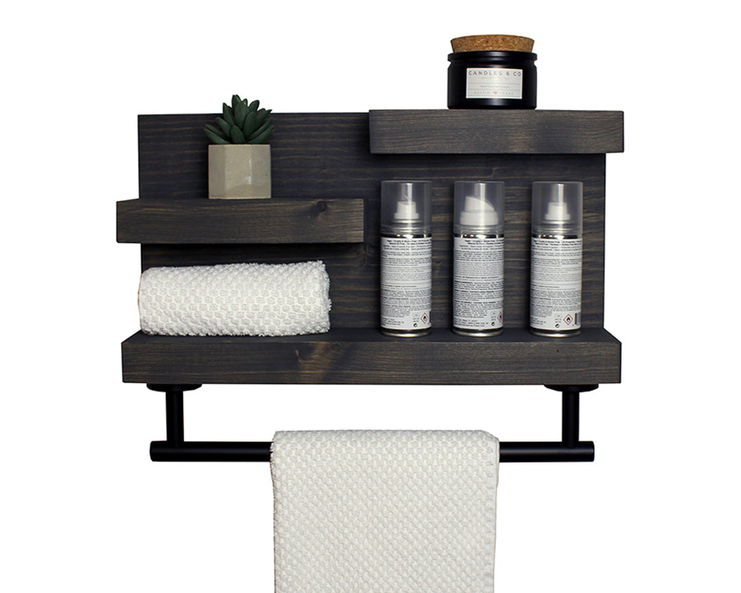 Bathroom Shelf Organizer With Towel Hooks Modern Farmhouse 