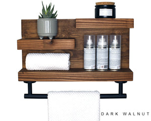 Bathroom Shelf with Industrial Farmhouse Towel Bar