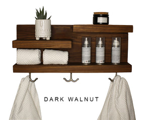 23" Bathroom Shelf with Modern Towel Hooks - Gray
